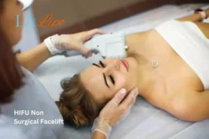 Woman having Hi-Fu to reduce wrinkles Westbourne Green.