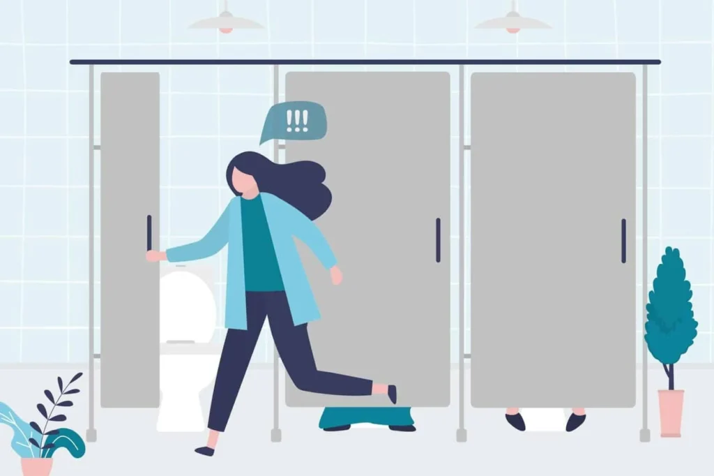 graphic of Urine incontinence Westbourne Green woman running to the toilet.